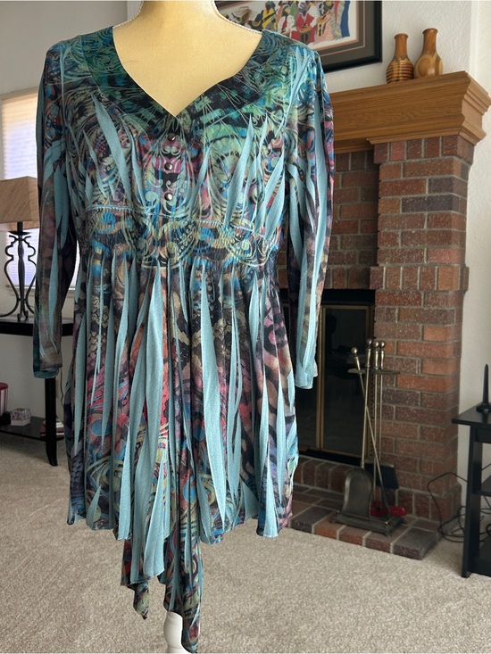 Apt. 9 Dresses & Skirts - Apt. 9 Teal Multi-Print Asymmetrical V-Neck Tunic